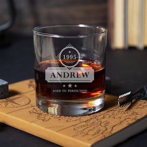 Custom Whiskey Glass, Personalized Gift For 21st Birthday Glass, Birthday Whiskey Glass Etched Bourbon Glass, Whiskey Birthday Gifts For Men