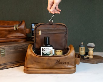 Toiletry Bag Personalized Gift For Him, Vegan Leather Travel Bag for Men, Custom Dopp Bag, College Graduation Gifts for Guys