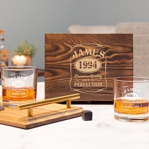 Birthday Whiskey Glass Set, Custom Whiskey Glass With Box, Personalized Birthday Gift For Boyfriend, Bourbon Glasses, Birthday Gifts For Him