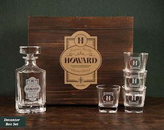 Custom Whiskey Decanter Set, Engraved Whiskey Glass Set With Gift Box, Decanter Set Personalized Whiskey Gift For Dad Fathers Day Gift Ideas