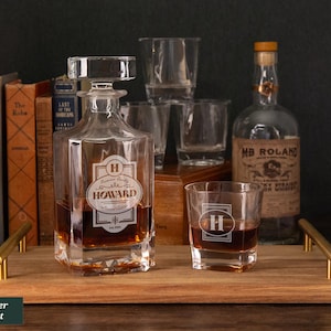 Engraved Bourbon Decanter Set With Glasses, Bourbon Glasses, Whiskey Decanter, Personalized Decanter Set, Retirement Gift, Whiskey Gift Set