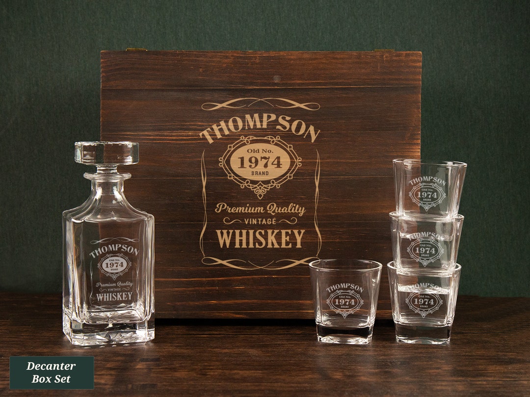 Personalized Whiskey Decanter Set With Box, Custom Decanter and Glasses ...