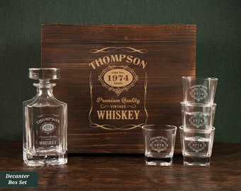 Personalized Whiskey Decanter Set With Box, Custom Decanter and Glasses Set, Custom Birthday Gift For Dad Gifts, Engraved Decanter Set