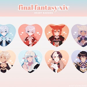 Final Fantasy XIV FFXIV Heart Badge/Button | Alphinaud | Alisaie | Y'shtola | G'raha | Thancred | Estinien | Emet-Selch | Aymeric