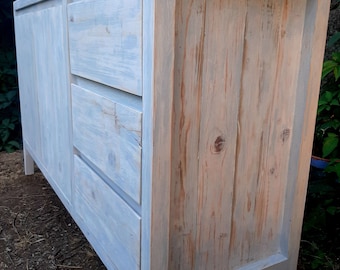 Credenza vintage, credenza grigia e bianca effetto invecchiato, cassettiera per camera da letto, credenza per soggiorno, credenza fatta a mano, mobile credenza