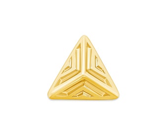 14k Solid Yellow Rose White Ornament Triangle Stud, Square Pyramid Stud Piercing , Body Jewelry  25g threadless , 14g or 16g Threaded pins