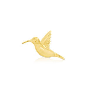 14k Solid Gold Hummingbird Stud: Threadless Piercing Jewelry