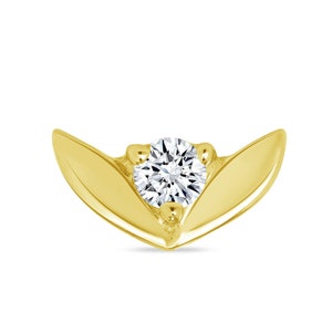 14k Solid Yellow Rose White Gold  Gemmed Leaf Piercing Stud, Tragus Helix Conch  Piercing,Body Jewelry 25g threadless, 14g, 16g Threaded pin