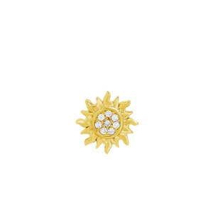 14k Yellow Rose White Solid Gold Sun Threadless Stud CZ set, Body Jewelry 25g Threadless, 14g and 16g Threaded Pins