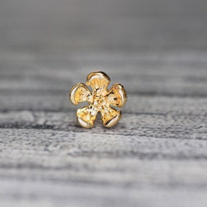 14k Yellow Rose White Solid Gold 3D Flower, Body Jewelry 25g Threadless, 14g and 16g Threaded Pins