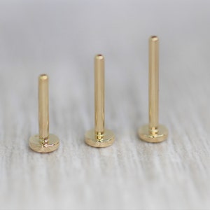 14K 18G Solid Yellow Rose White Gold Threadless Labret Post /flat backing/ for 25g threadless pins