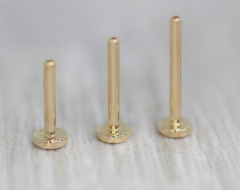14K 18G Solid Yellow Rose White Gold Threadless Labret Post /flat backing/ for 25g threadless pins