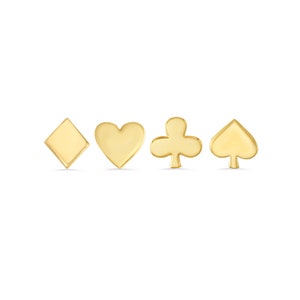 14K Solid Yellow Rose White Gold Playing Card Suits, Stud Jewelry Body Jewelry, 25g Threadless pin, 14g of 16g intern schroefdraad pinnen