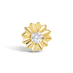 14k Solid Gold Flower Stud Earring: CZ Piercing Jewelry