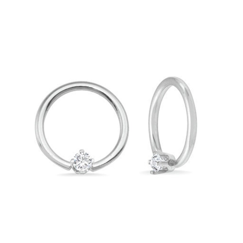 14k Solid Yellow Rose White Gold Fixed Prong Seamless Ring Nipple body jewelry Helix Daith Conch Lobe Tragus Piercing
