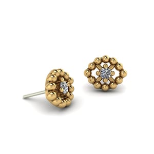 14K Solid Yellow Rose White Gold Beaded Oval End CZ Set, Piercing, Body Jewelry, 25g Threadless pin , 14g or 16g Internally Threaded pins
