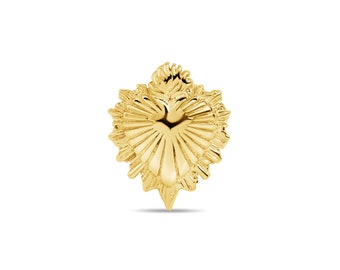 14K Solid Gold Sacred Heart Stud: Threadless Piercing (25g, 14g, 16g)