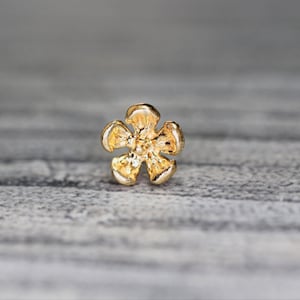 14k Solid Gold Flower Stud: Tragus Piercing, Threaded Pins