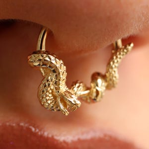 14k Yellow Rose White Solid Gold Rattlesnake Seamless Ring, Body Jewelry 25g Threadless, 14g and 16g Threaded Pins