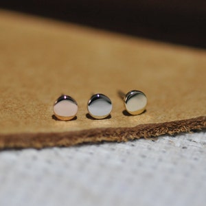 14K Solid Yellow Rose White Gold Round Discs ,Piercing, Body Jewelry, 25g Threadless pin , 14g or 16g Internally Threaded pins