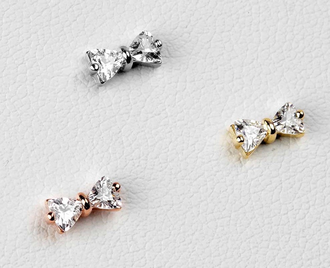 14K Solid Yellow Rose White Gold Bow Tie Threadless Stud ,piercing ...