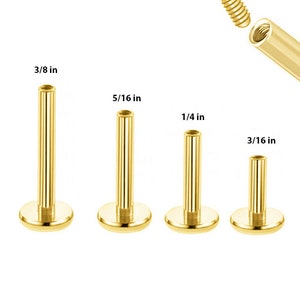 14K 16G & 14G Solid Yellow Rose White Gold Internally  Threaded Labret Post /flat backing/ for Screw pin ( Threaded pin) Body Jewelry