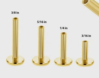 14K Gold Internally Threaded Labret Post: Flat Back Body Jewelry