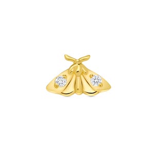14K Solid Yellow Rose White Gold Moth with CZ Setting, Piercing, Body Jewelry, 25g Threadless pin , 14g or 16g Internally Threaded pins