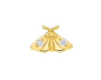 14K Gold Moth CZ Stud Piercing: 25g/14g/16g Threaded Pin