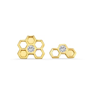 14k Solid Yellow Rose White Gold Honeycomb Stud, Piercing, Conch, Daith, Tragus, Body Jewelry , 25g threadless , 14g or 16g Threaded pins