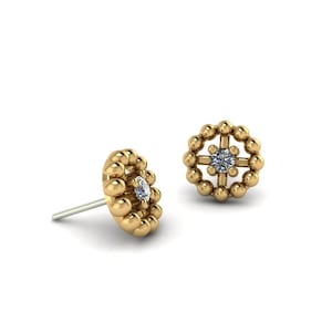 14K Solid Yellow Rose White Gold Beaded Circle End CZ Set, Piercing, Body Jewelry, 25g Threadless pin , 14g or 16g Internally Threaded pins