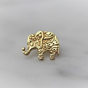 14K Solid Gelb Rose Weiß Gold Elefant, Piercing, Körperschmuck, 25g Gewindeloser Stift, 14g oder 16g Innengefädelte Stifte