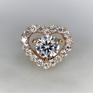14k Solid Yellow Rose White Heart Stud, Piercing , Body Jewelry /threadless stud/ 25g threadless , 14g or 16g Threaded pins