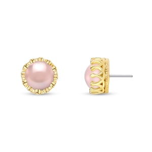 14k Solid Yellow Rose White Gold Crown Stud avec Rose Pearl Stud, Piercing, Body Jewelry 25g sans fil, 14g ou 16g Épingles filetées