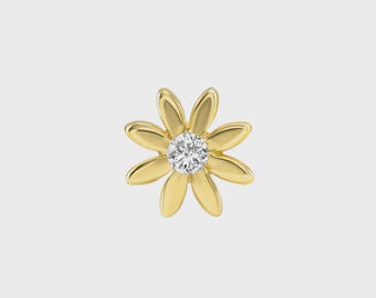 14k Gold CZ Stud  Chamomile Flower : Helix, Conch, Tragus Piercing