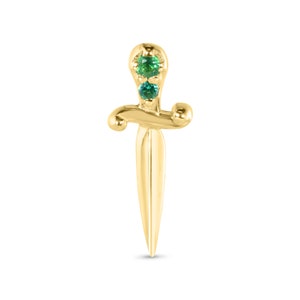 14k Yellow Rose White Solid Gold Sword with Gem CZ set, Body Jewelry 25g Threadless, 14g and 16g Threaded Pins