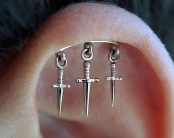 14k Solid Gold Hidden Helix Swords Body Jewelry