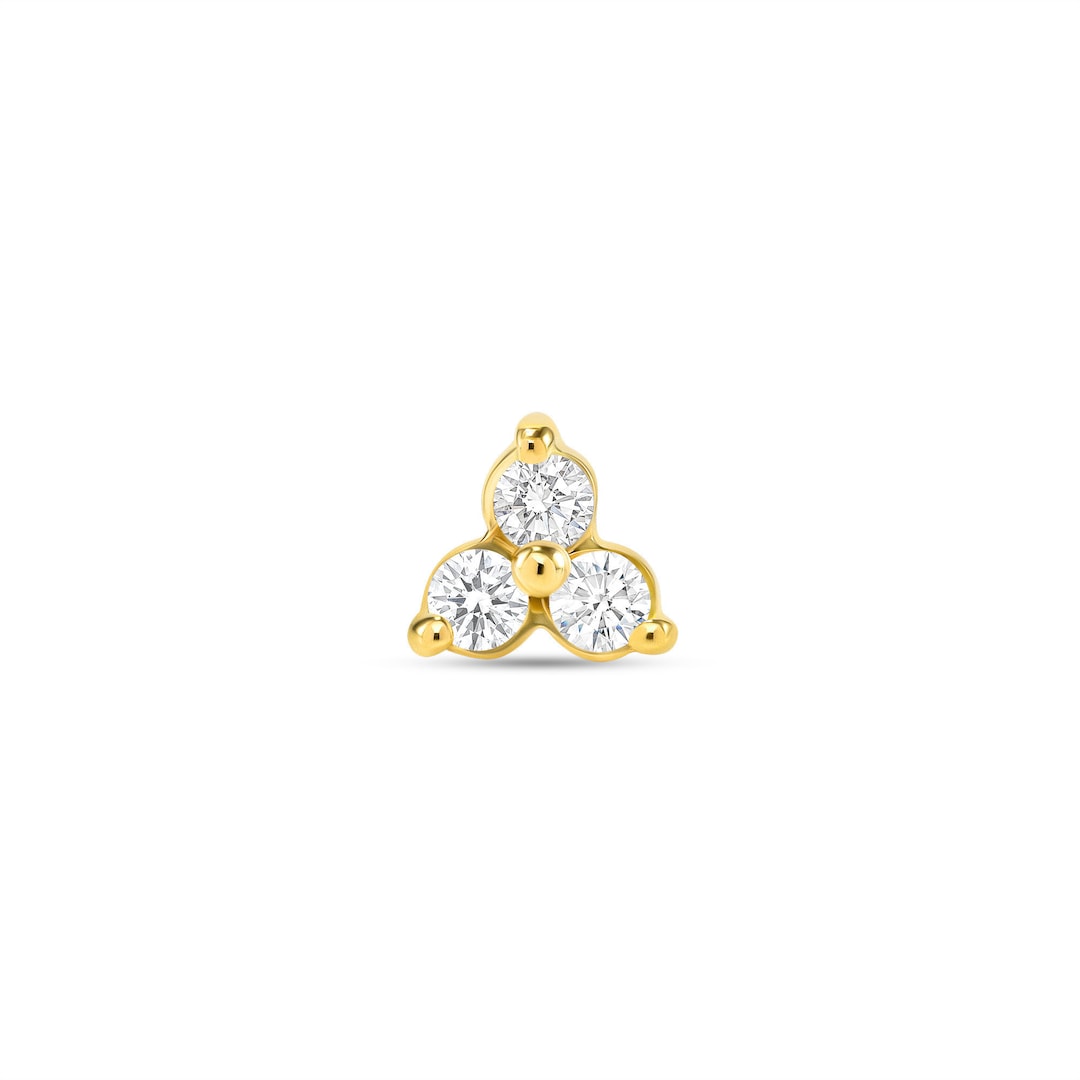 Trinity Pin Ring 14k Gold Trinity Cluster Stud: CZ Piercing Jewelry, 25g/14g/16g Pins - Etsy