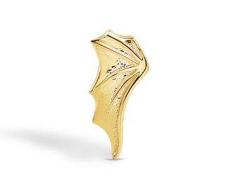 14k Solid Gold Bat Wing Stud: Halloween Body Jewelry, 25g threadless and 14g/16g threaded pin