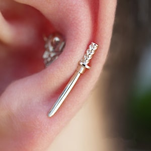 14k Yellow Rose White Solid Gold SAMURAI SWORD, Body Jewelry 25g Threadless, 14g and 16g Threaded Pins