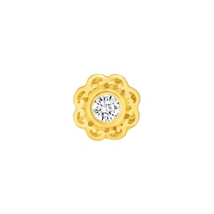 14k Yellow Rose White Solid Gold Ornament Stud CZ set, Body Jewelry 25g Threadless, 14g and 16g Threaded Pins