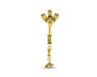 14K Gold Peridot CZ Navel Ring: Yellow Rose White Gold Belly Button Piercing