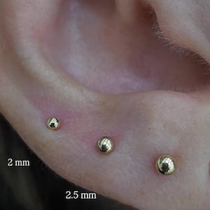 14K Gold Half Ball / Dome Piercing: 25g Threadless, 14g/16g Threaded