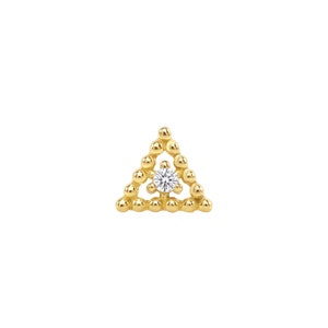 14K Solid Yellow Rose White Gold Beaded Triangle End CZ Set, Piercing, Body Jewelry, 25g Threadless pin, 14g or 16g Internally Threaded pins