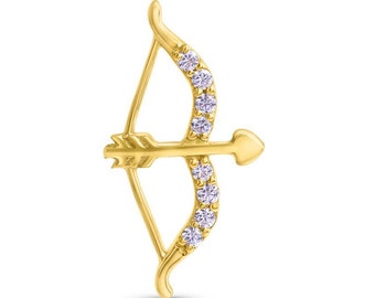 14K Solid Yellow Rose White Gold Bow and Arrow Stud  End, Piercing, Body Jewelry, 25g Threadless pin , 14g or 16g Internally Threaded pins