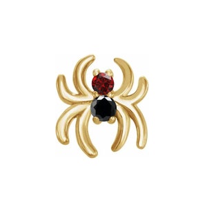 14k Yellow Rose White Solid Gold Spooky Gemmed Spider Stud, Body Jewelry 25g Threadless, 14g and 16g Threaded Pins