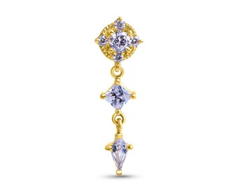 14k Yellow Rose White Gold  Evana Dangle, 25g threadless pin, 14g and 16g threaded pins