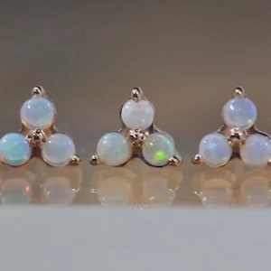 14k Solid Yellow Rose White Cluster Opal Set Trinity Threadless Stud, Piercing , Body Jewelry 25g threadless , 14g or 16g Threaded pins