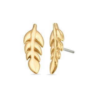 14k Solid Gold Leaf Stud Earring: 25g Threadless Piercing