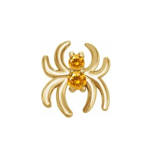 14k Gelbe Rose Weiß Solid Gold Spooky Gemme Spinne Ohrstecker, Körperschmuck 25g Threadless, 14g und 16g Gefädelte Pins